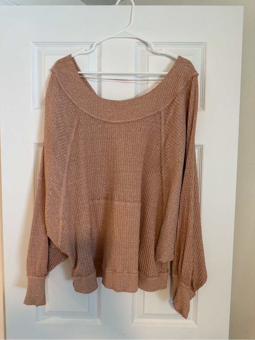 We The Free Off-the-Shoulder Waffle-Knit Sweater - Mauve Taupe
